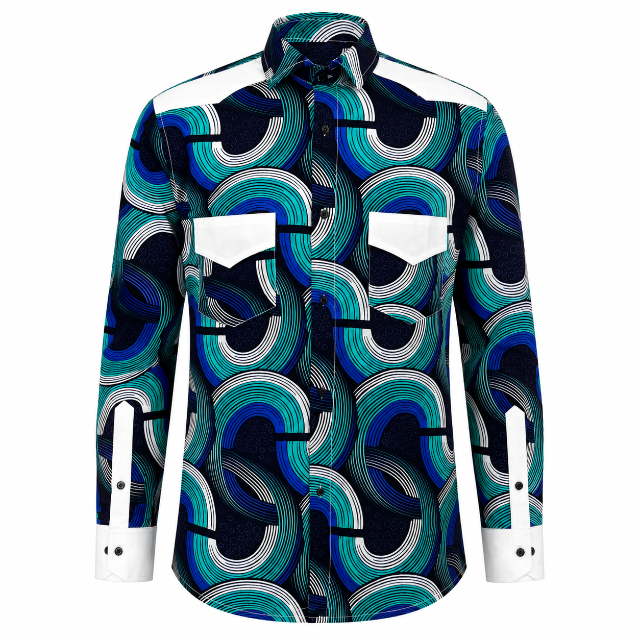 Men's long-sleeve dress shirt-Waves L 4 Men's long-sleeve dress shirt-Waves L - Image 4