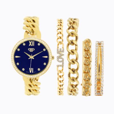 Adina Watch & Bracelets Set - Black/Gold