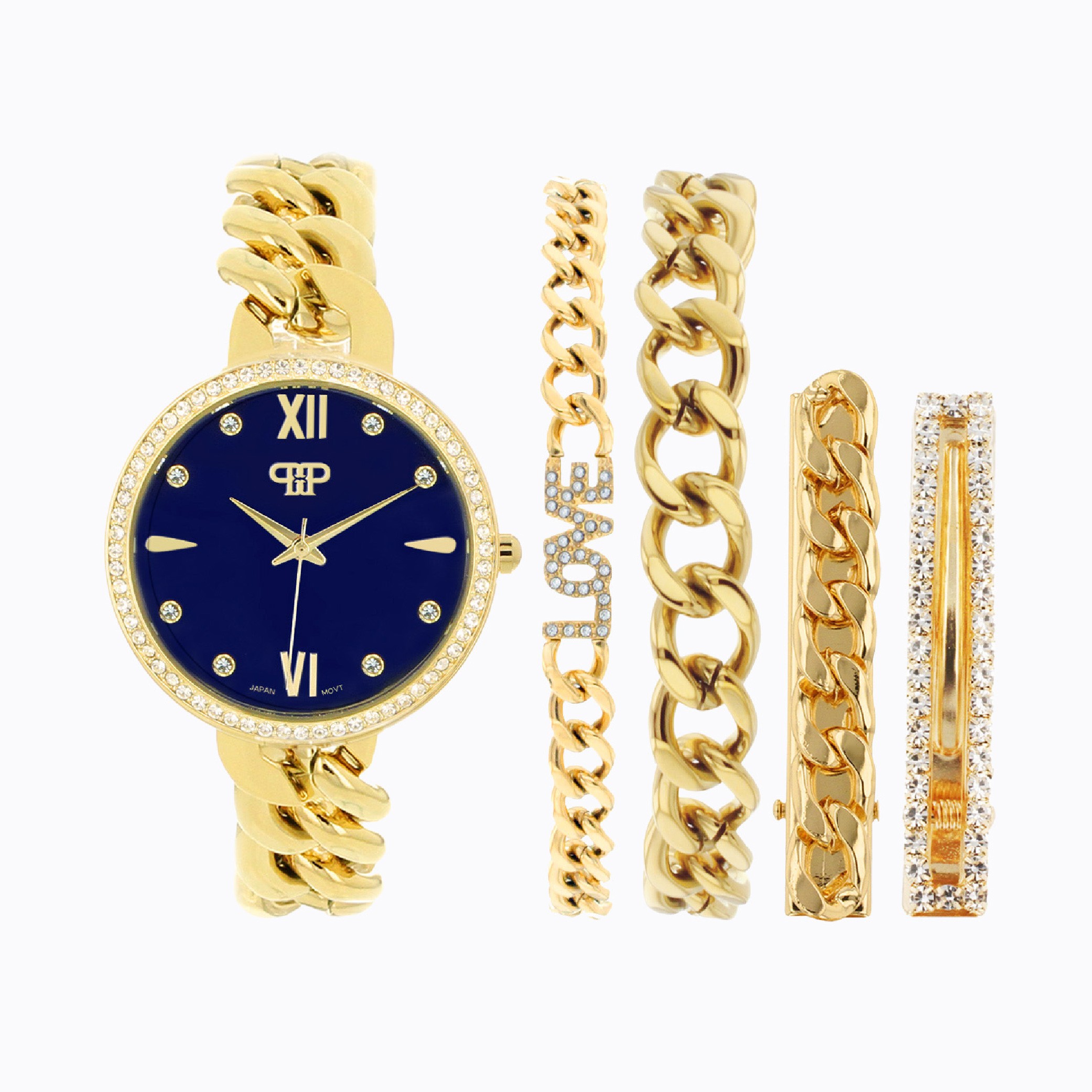 Adina Watch & Bracelets Set - Black/Gold 1 Adina Watch & Bracelets Set - Black/Gold