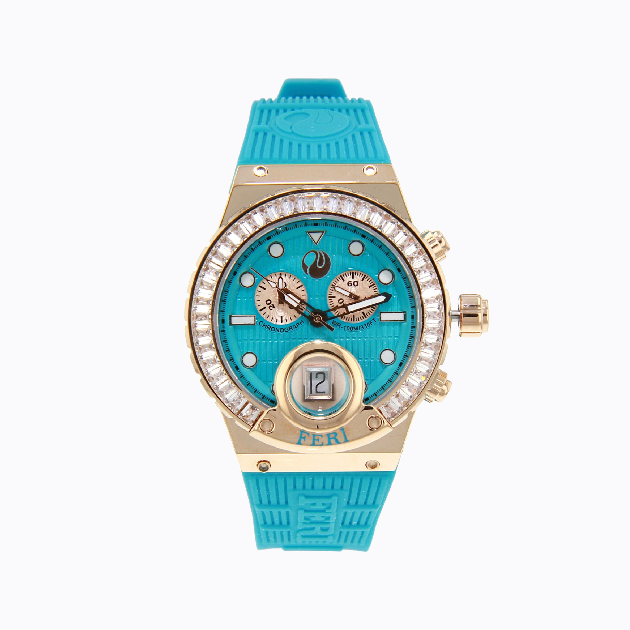 Theia Watch - Rose Tone with Aqua Strap 1 Theia Watch - Rose Tone with Aqua Strap