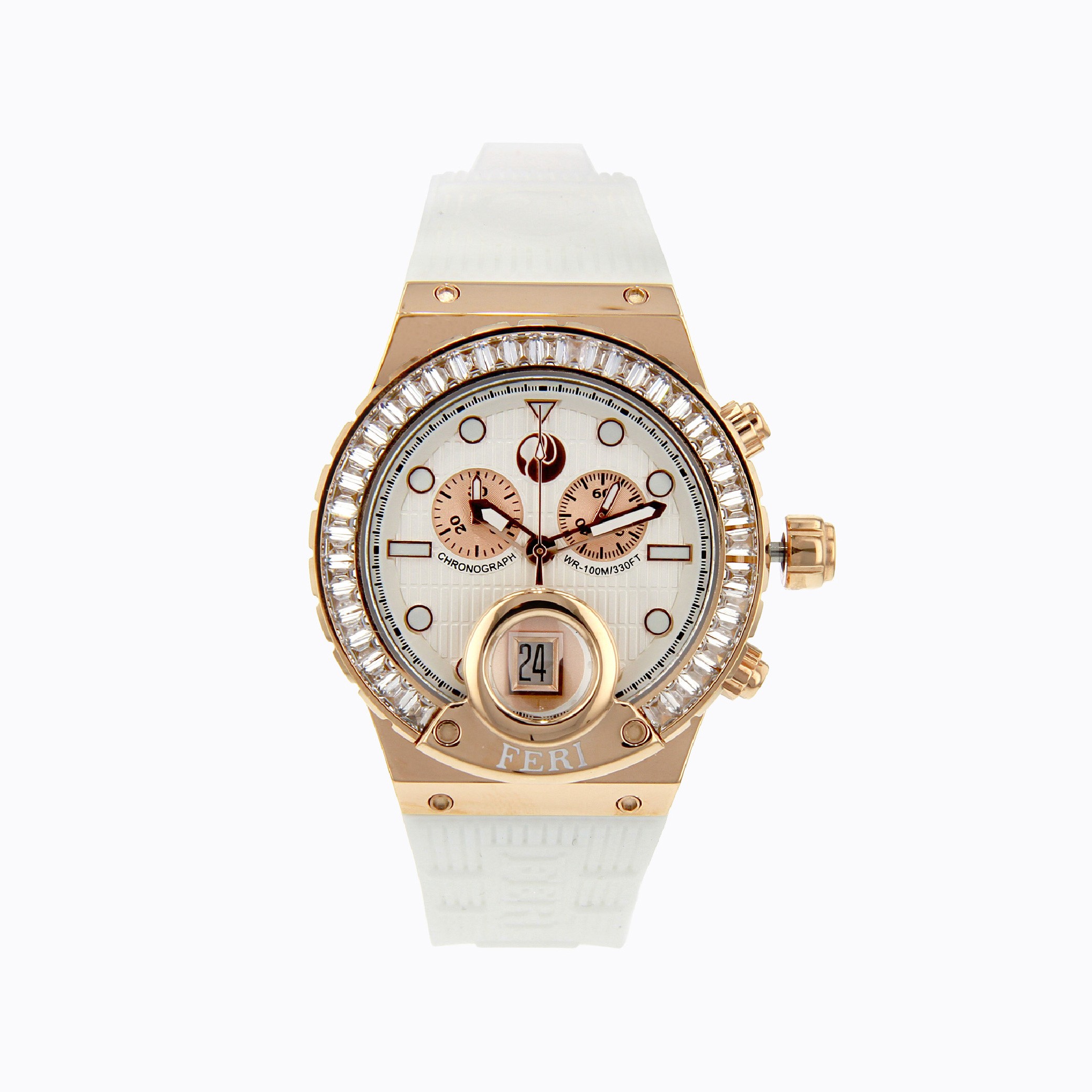 Theia Watch - Rose Tone with White Strap 1 Theia Watch - Rose Tone with White Strap