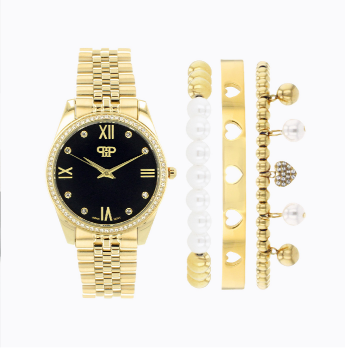 Isabel Watch & Bracelets Set - Black/Gold 1 Isabel Watch & Bracelets Set - Black/Gold