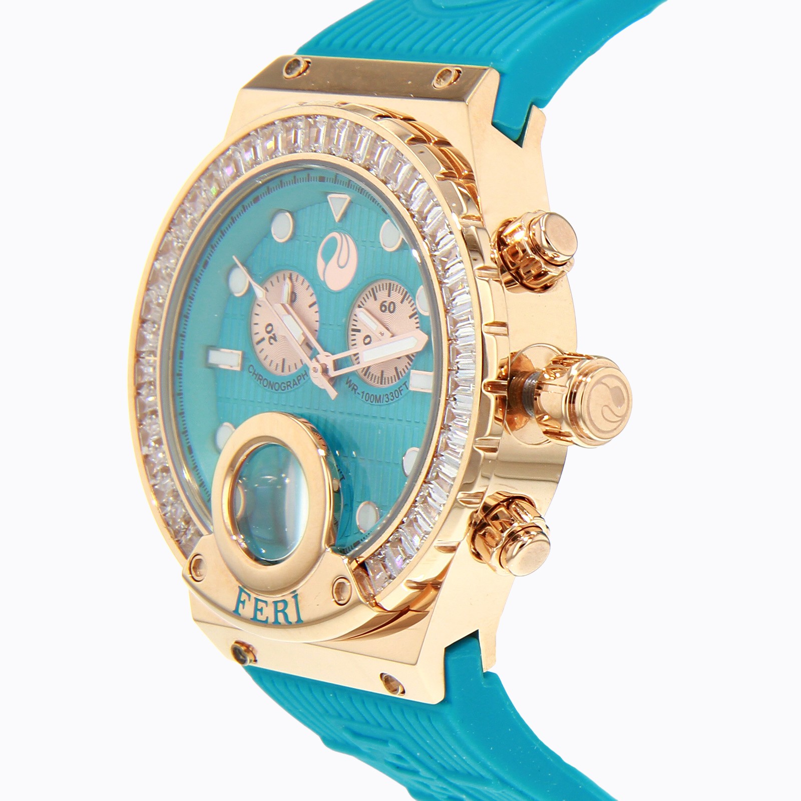 Theia Watch - Rose Tone with Aqua Strap 2 Theia Watch - Rose Tone with Aqua Strap - Image 2