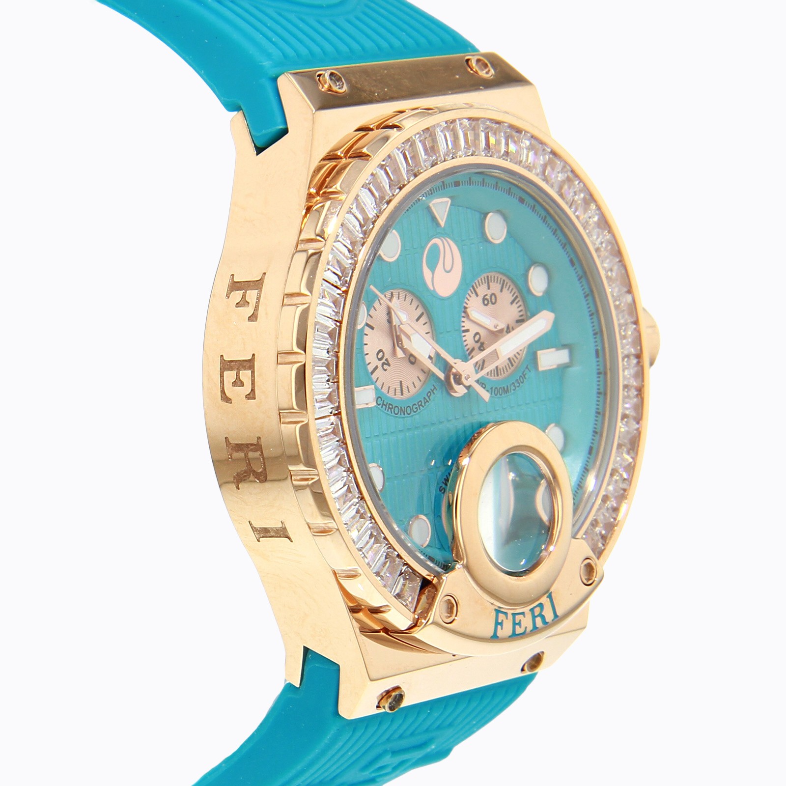 Theia Watch - Rose Tone with Aqua Strap 3 Theia Watch - Rose Tone with Aqua Strap - Image 3